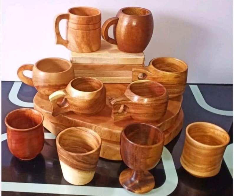 2 piece Wooden Acacia Coffee Cup Mug Set