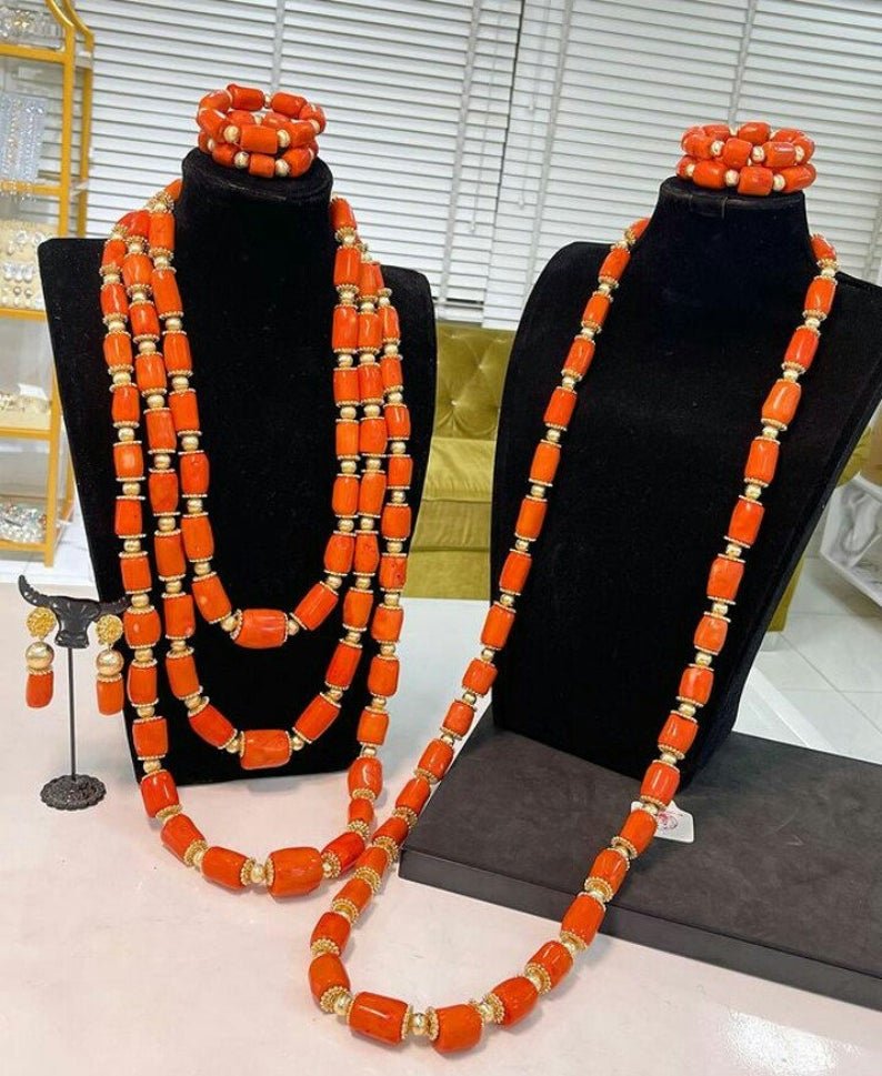 Classic couple wedding coral set, Nigerian wedding couple jewelry set, Couple jewelry set