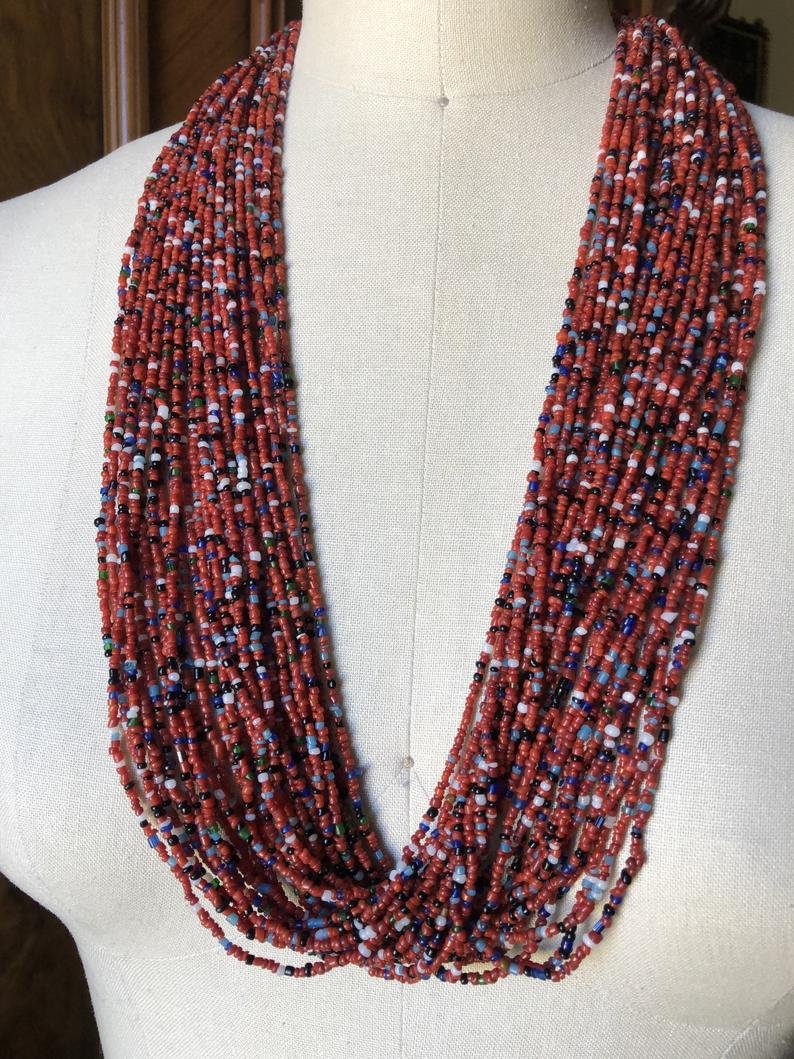 Coral color beaded necklace