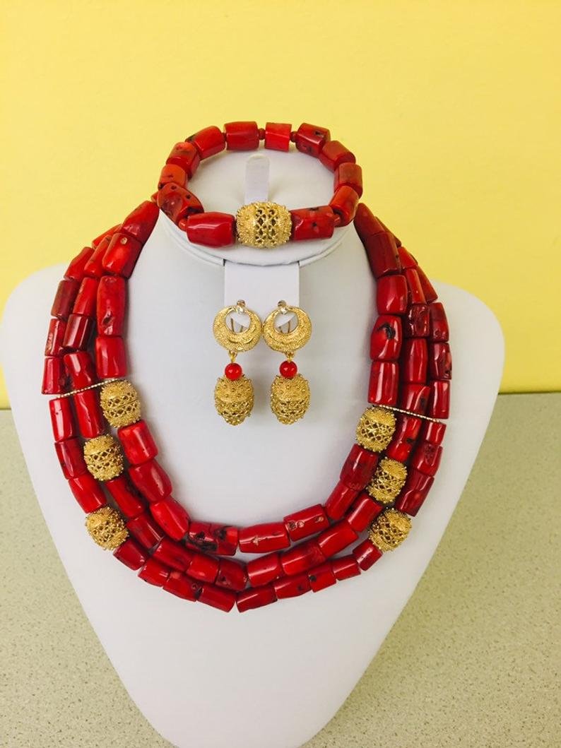 Elegant handmade coral necklace set